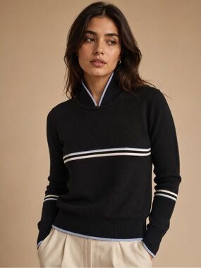 Vintage Ossi Skiwear Vintage Black Wool Blend Striped Mock Neck Ski Sweater S